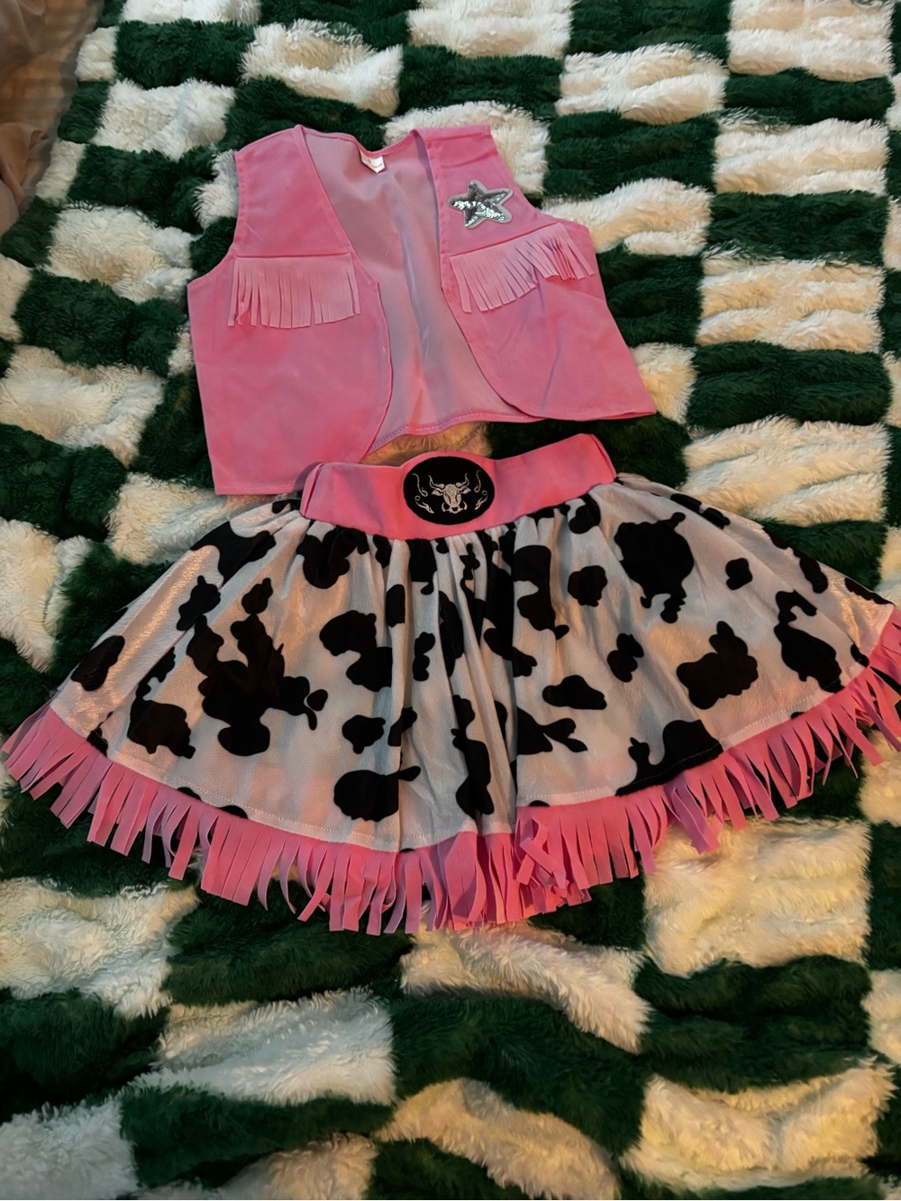 Pink Cowgirl Vest and Cow-Print Skirt Kids Costume